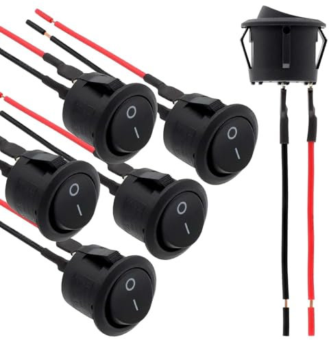 6 Pieces 12v Switch, Rocker Switch 12v, 20mm AC 6A/250V 10A/125V SPST 2 Pin 2 Position On/Off Toggle Car Boat Caravan On/Off - With 150mm Pre-Soldered Wires KCD1