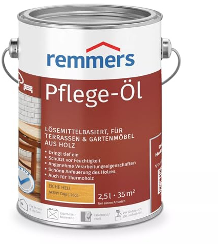 Remmers Pflege-Öl Lösemittelbasiertes, dekoratives Öl für Terrassen & Gartenmöbel aus Holz 2,5 Liter Eiche Hell