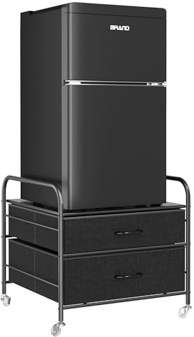 EazeHome Mini-Kühlschrankständer mit Aufbewahrung, Mini-Kühlschrankständer, 2 Schubladen, Wohnheim, Kühlschrankwagen, Organizer-Einheit für Mini-Kühlschrank, Standtisch, Mini-Kühlschranktisch mit