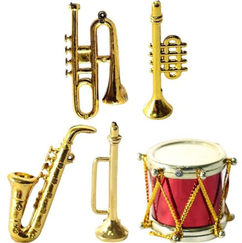 Lpitoy 5 Stück Miniatur-musikinstrumente, Trommeln, Saxophone, Trompeten, Mittelgroß Für 1:12 Puppenhaus