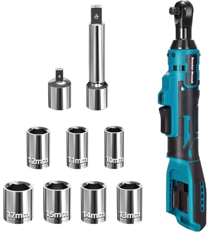 blayram 3/8 Cordless Ratchet Wrench Set, Electric Ratchet with18V Battery, 45Nm 320RPM Power Battery Ratchet with 7 Sockets, Extension Bar and 1/4 Drive Adapter(Batteries NOT Included)