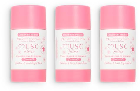 MUSC INTIME La Marque Offcielle - Lot de 3 - Déodorant - Anti Transpirant - Sakura - L'Innocente - 95% Ingrédients Naturels - Sans Sel D'Aluminium Ni Pertubateur Endocrinien - 3 x 50g