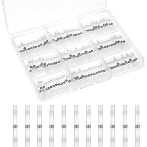150 Pcs Solder Seal Wire Connectors, 26-24 AWG White Heat Shrink Butt Connectors Self Soldering Heat Shrink Butt Connector Waterproof Insulated Electrical Butt Splice Wire Terminals for Marine Boat