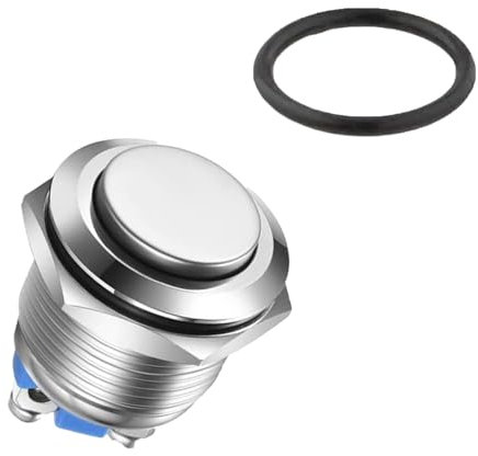 16 mm Pulsador Momentáneo, IP67 Interruptor de Botón de Acero Inoxidable DC 3A 12V-36V, Terminales de Tipo Tornillo, Cabeza Alta Botón Auto Reinicio Botón de Metal a Prueba de Agua