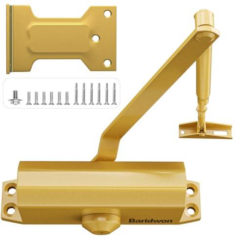 Door Closers Commercial, Hydraulic Door Closer with Hold Open, Heavy Duty Door Closer for Home, Automatic Door Slower Closer No Slam, Self Closing Door for Ensure Smooth and Secure, Small, Dullgolden