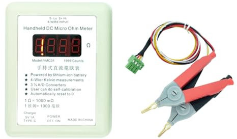 Suoumwa Handheld DC Milliohmmeter Niederwiderstandstester Messgerät Vierleiter Kelvinmessung Wiederaufladbar 20R 1-1999mΩ Großer Clip