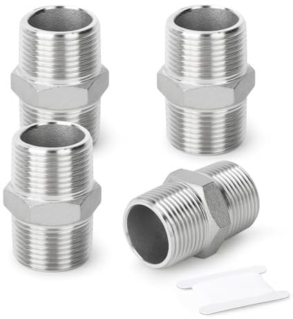 ERGAOBOY 4 pezzi 316L raccordi esagonali maschi in acciaio inox, raccordo per tubi 1 BSP tubo maschio x 1 BSP tubo maschio