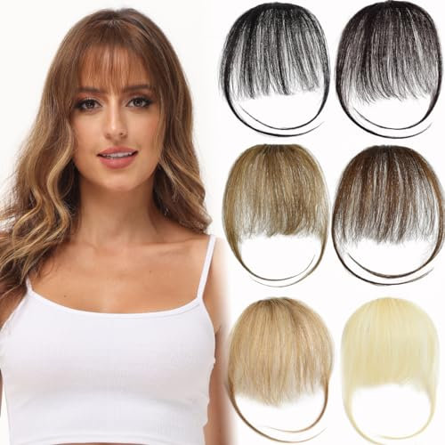 PARXITN Clip in Bangs Echthaar Front Fringe Air Bangs Haarverlängerungen Pony Haare für Frauen Natürlich Blond