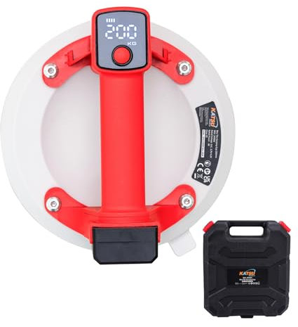 KATSU Tools Ventouse Électrique 8, Écran Digital, Démarrage/Arrêt Auto, Silicone Triple Couche, Rechargeable, Charge 200kg, Boîte Rigide
