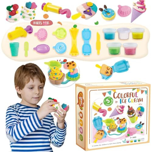 Play Dough Ice Cream Spielset,Play Color Dough,Kunstton und Teig für Kinder - Play Food Knete-Sets, Art Clay & Dough Knete-Set für Kinder, Mädchen und