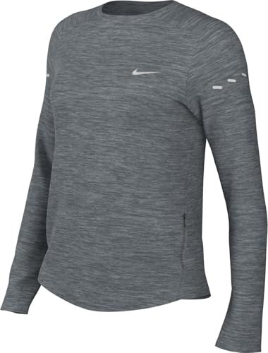 Nike Maglia Girocollo da Running A Manica Lunga Dri-Fit UV Swift– Donna, Smoke Grey/Htr/Reflective Silv, HQ0503-084, XL