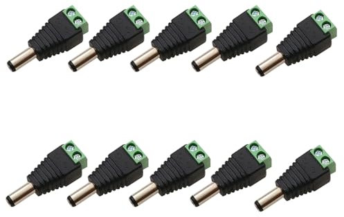 Leloco 10 Stück DC Stecker Hohlstecker 5,5 x 2,1 - Kompatible DC Adapter und Dc Kabel - Ideal für CCTV - Kameras, LED - Leisten Und Mehr