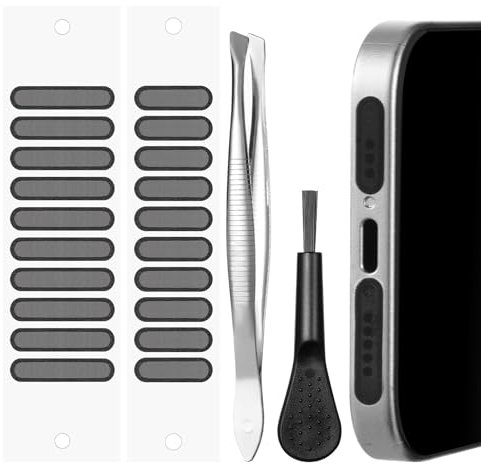 KALIONE 120Pcs Phone Speaker Cover, Universal Phone Speaker Dustproof Stickers with Cleaning Brush and Tweezer, Black Speakers Dust Protector Cover