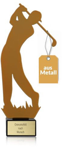 Pokal-Fabrik - Goldener Golf Pokal 21 cm aus Metall mit Gravur - Geschenk-Trophäe mit Golfer-Silhouette & Steinsockel - Personalisiertes Geschenk - Wanderpokal Golfen Zubehör