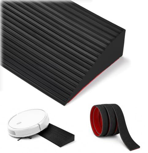 OJTOJT Türschwellenrampe Selbstklebende 90x8x3cm, für Saugroboter | Türschwellen Silikon, Schwellenrampe Selbstklebend für Rollstuhl, Rollator, Kinderwagen und E-Scooter (Schwarz)