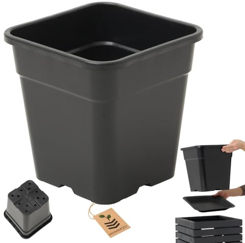 HOMERZO Quadratischer Pflanztopf 18L Schwarz - Professioneller Anzuchttopf mit Bodenlöchern - Kunststoff Pflanzcontainer 30x30 cm - Drainagesystem gegen Staunässe (ohne Untersetzer, 3, Stück)