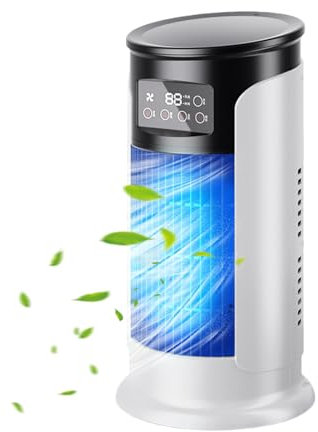 Ventilador AC - Climatizador Portátil con Enfriamiento Evaporativo - Funcionamiento Silencioso con Temporizador, Refrescante para Dormitorio, Coche y Exteriores, Depósito de Agua 300ml