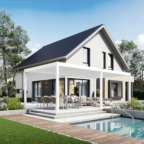 Weide E-Deluxe Pergola motorisiertes Lamellendach 3,6x7,2 m Weiß
