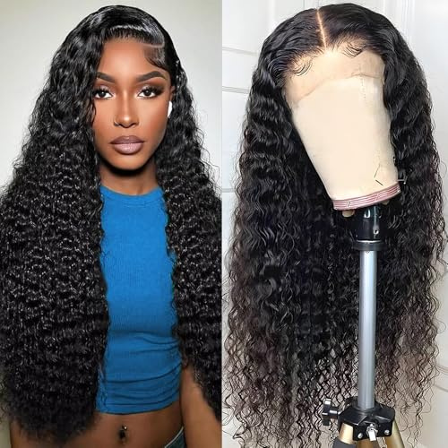 Brasilianische Echthaar-Perücke, 30 Zoll, Lace-Perücke, Echthaar, Damen, natürlich, brasilianisch, lockig, tiefe Wellen, 180 % Dichte, 13 x 4, Lace Front, Perücke, lang, natürliche Farbe