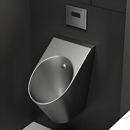 Urinoir mural en acier inox 304 – chasse d’eau intelligente avec évacuation verticale, économique & facile à nettoyer – toilettes hommes bar hôtel(Gray)