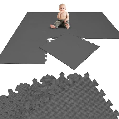 LittleTom Spielmatte Baby Puzzlematte Grau - 8 Teile 50x50 cm - Krabbelmatte 200x100 cm Bodenmatte Kinder - Puzzle Teppich Kinderzimmer Matte - Outdoor Bodenschutzmatte Spielteppich - Eva Schaumstoff