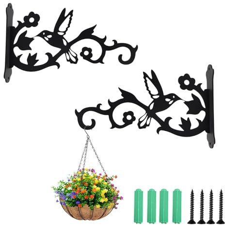 2 Pièces Support Crochet Plante, Support De Montage Mural Pour Plantes, Suspension Plante, 20 * 13cm, Fer, Sculpture De Fleurs Et d'Oiseaux, Décoration, Adapté Aux Pots De Fleurs, Lampes Et Lanternes