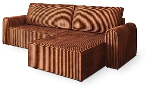 Masseno Ecksofa VALTINO T mit Schlaffunktion L-Form, Modern Sofa mit Bettkasten, Wohnzimmersofa, Couch, Soffa, Bettsofa, Couchgarnitur - Braun, TILIA 52