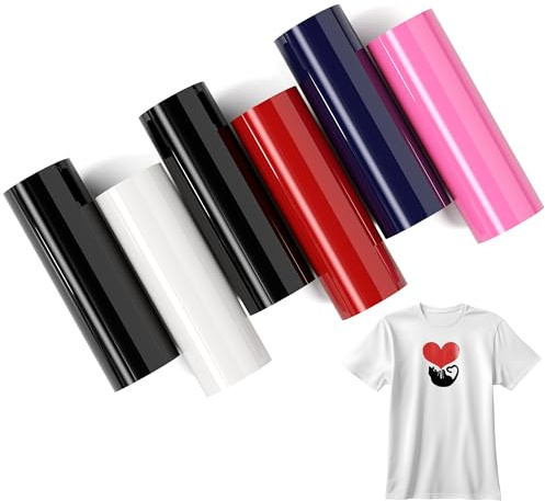 LIKCUT Heat Transfer Vinyl 4.5 × 6FT HTV for DIY Clothes, 5 Colors 6 Rolls | glossy surface, Weeds easily, Strong adhesion, Washable, no peeling fading, Iron on Vinyl for T-shirts, bags, Long-lasting