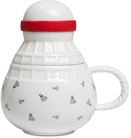 ZONSUSE Lustige Badminton Kaffeetasse, Kreative Badminton Tasse, Badminton Keramik Becher mit Deckel 420ml, Personalisiertes Geschenk für Männer Frauen Freunde 370ml (Federball Ohne Löffel)