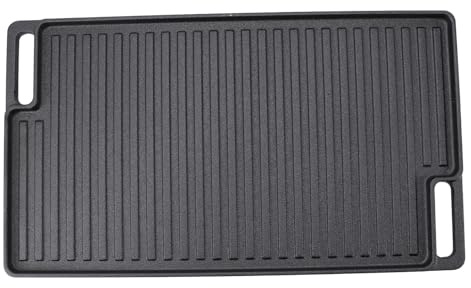 Plancha rectangular de hierro fundido preenvejecida reversible, sartén plancha de doble quemador antiadherente con asas para cocina de estufa, horno, parrilla y fogata.
