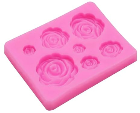 3D Rose Silicone Mould 7 Cavity – Pink Flower Mould for Fondant Chocolate Soap Wax Resin and Clay Projects