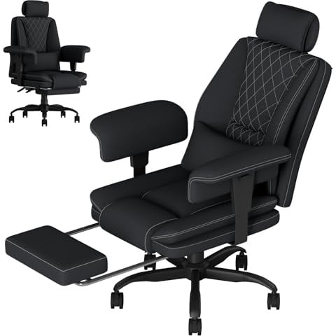 Submi Sedia Ufficio Big & Tall con Schienale Alto, Sedia Scrivania, Poltrona Ufficio Ergonomica Braccioli Sollevabile in Tessuto Tecnico, Sedia Gaming con Poggiapiedi e Supporto Lombare, 200KG, Nero