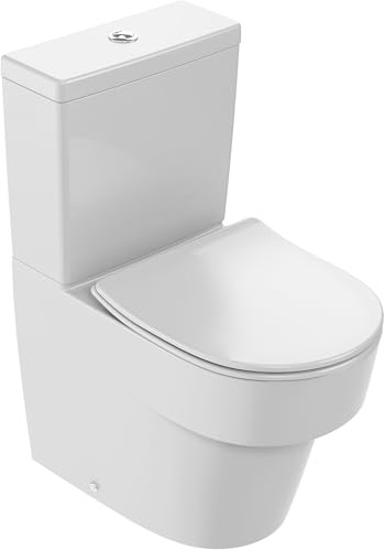 JACOB DELAFON Inodoro a suelo 2,6/4 l Alimentación fondo Pegado a pared | Inodoro completo con asiento de cierre lento Salida dual Sin brida Fácil limpieza Ahorro de agua Mecanismos silenciosos