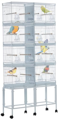 XXL Vogelvoliere Großer Vogelkäfig 85 x 28 x 170cm, Vogelbauer Wellensittich Kanarien mit Holzstangen und 4 Rollen mit Schmutzwanneneinsatz, Weiß
