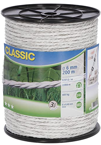 Kerbl 449110 CLASSIC Weidezaunseil, Weiß, 6 Leiter, 6mm Durchmesser, 200m Länge