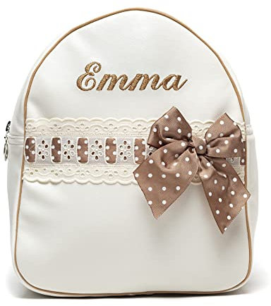 Babyrucksack Kindergartenrucksack Kindergartentasche Backpack mit Namen personalisiert. Emma. Verfügbar in mehreren Farben (Beige)