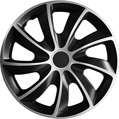 Autoteppich Stylers (Größe wählbar) 16 Zoll Radkappen/Radzierblenden Q2 Bicolor (Schwarz-Silber) passend für Fast alle Fahrzeugtypen – universal