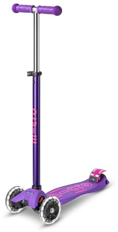 Maxi Micro Deluxe LED Kickboard | Kickboard mit LED-Vorderrollen | Lenker höhenverstellbar | ab 5 Jahre | Kickboard in der Farbe Lila