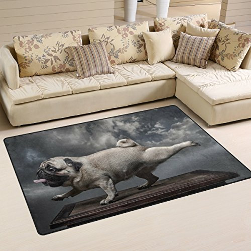 Use7 Teppich mit Mops-Motiv, Vintage-Stil, rutschfest, für Wohnzimmer, Schlafzimmer, 50 x 80 cm