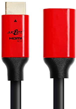 JuicEBitz - Prolunga HDMI v1.4 ad alta velocità con Ethernet maschio a femmina 19 pin Full HD supporta 3D 1080p 2160p 2K 4K 30fps CEC e ritorno audio 10 m rosso/nero