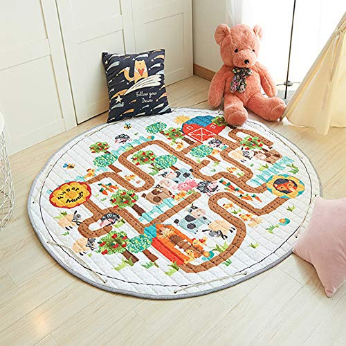 DOTBUY Krabbeldecke für Baby Aufbewahrungstasche, Kinderzimmer Dekoration Kinder Kuschelige Ausflug Spielmatte Runde Teppich Baumwolle Crawl für Gym (150cm,Fox)