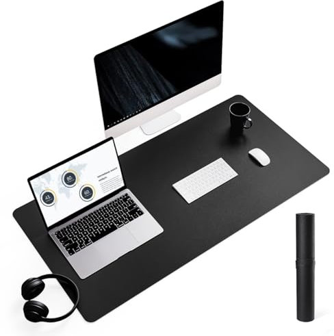 YSAGi Non-Slip Desk Pad, Waterproof PVC Leather Desk Table Protector, Ultra Thin Large Mouse Pad, Easy Clean Laptop Desk Writing Mat for Office Work/Home/Decor (90 x 43 cm, Black)