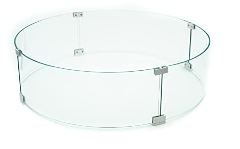 AMS Feuerstelle aus Glas, rund, 81,3 cm, klar, gehärtetes Glas, Flammenschutzscheibe, windabweisend, mit Aluminium-Eckhalterung