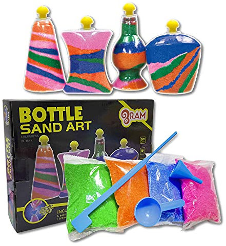 Ram© 12 x Pieces Make Your Own Kids Glitter Glass Sand Art Craft Bottles Toy Set