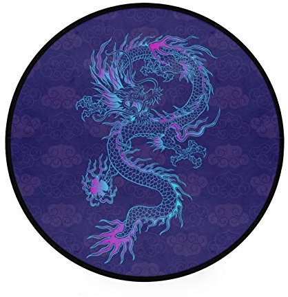 Jumbrear Tapis Rond avec Motif Dragon Chinois Violet Grand Tapis antidérapant pour Enfants Tapis décoratif pour Cuisine, Salon, Salle à Manger, Salle de Jeux, Chambre à Coucher 91,4 cm