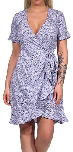 Only Onlolivia S/S Wrap Dress Wvn Noos Vestido, Violeta (Chinese Violet/AOP/W/Nanna Flower), 38 para Mujer