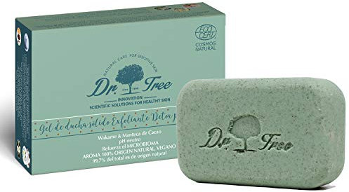 Dr. Tree Festes Duschgel Exfoliating Scrub Speziell für Empfindliche Haut Stärkt das Mikrobiom Ecocert. 99,7% Natürliche Inhaltsstoffe Geeignet für Veganer ohne Plastik 120g