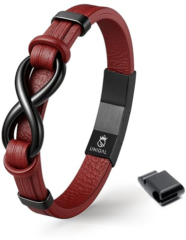 UNIQAL | Unendlichkeit Leder Armband INFINITY Herren | Edelstahl/Echtleder Schwarz und Braun + Geschenk Etui box