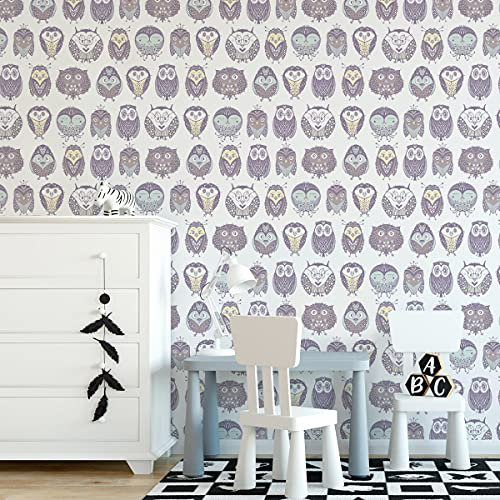 Muralo Tapete 10m Rolle Vlies Tapete Tiere Natur Vögel Eulen Punkte Kugeln Vliestapete 1000 x 53cm Wand Tapete Wohnzimmer Kinderzimmer Moderne Wanddeko Wand Dekoration