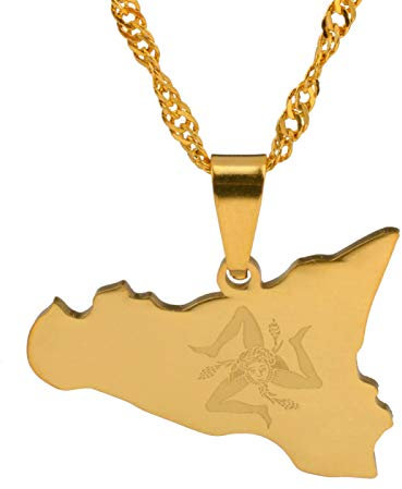 Karte Von Italien Sizilien Anhänger Halsketten - Charme Afrika Land Karten Flagge Dünne Kette Halsketten, Patriotische Gold Farbe Karte Hip Hop Schmuck Für Frauen Männer Party Geschenk, Gold